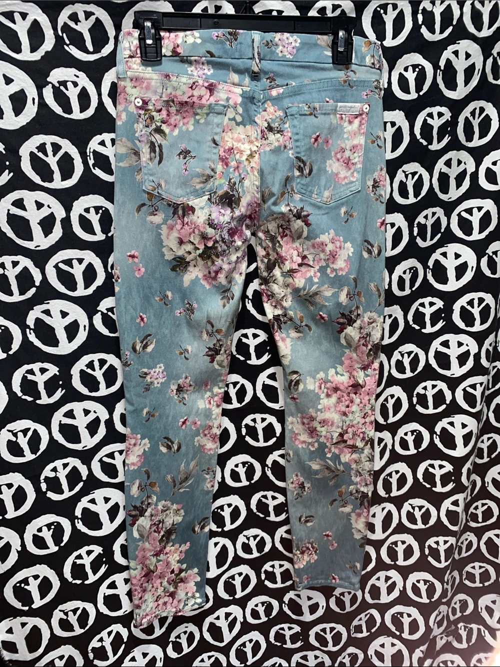 7 For All Mankind Floral Skinny Jeans - Blue/Pink/White/Green SZ 28 - Picture 7 of 10